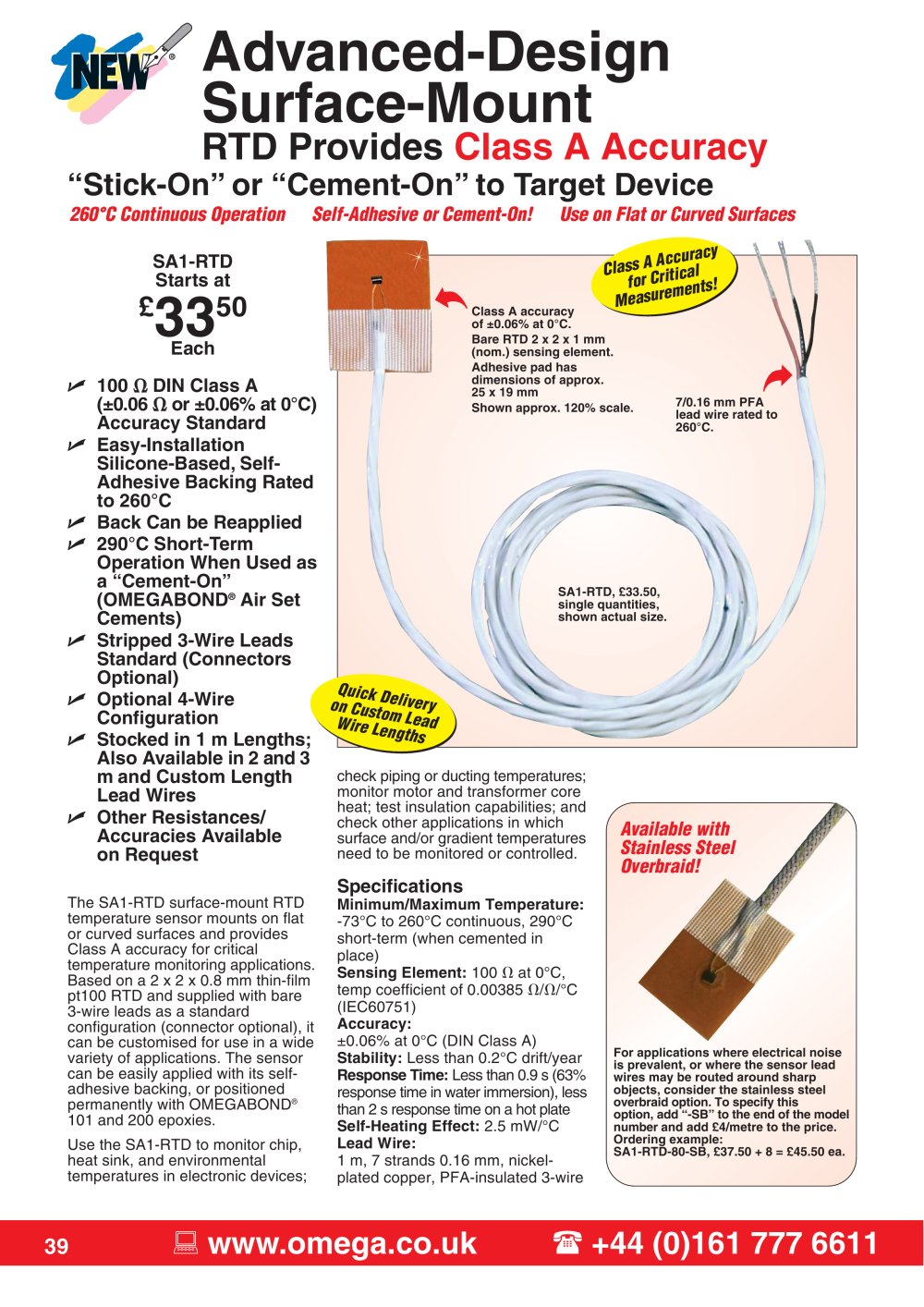 Surface Mount Pt100 Element  SA1-RTD Series - OMEGA
