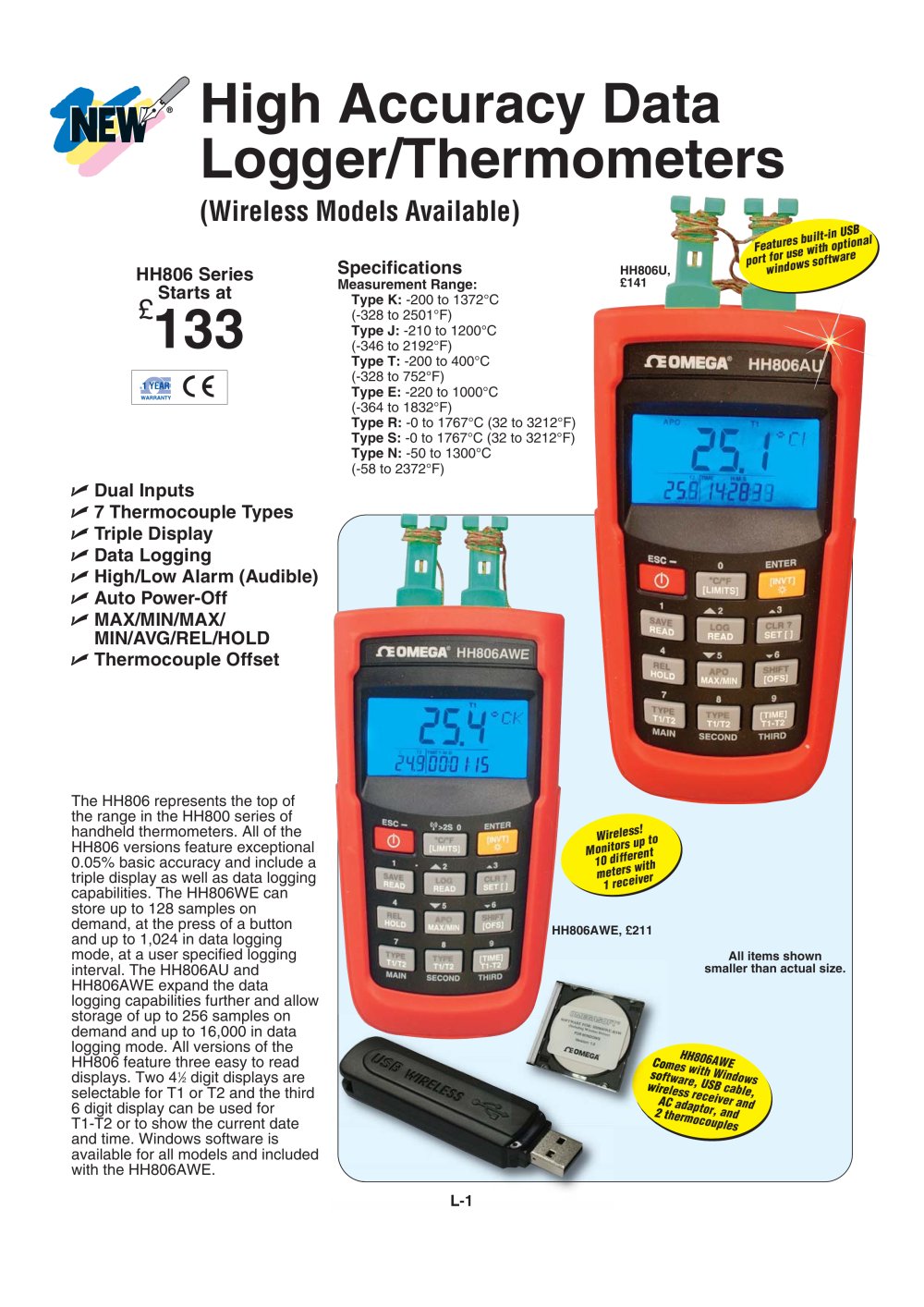 Thermocouple Data Logger/Thermometer  HH806 - OMEGA