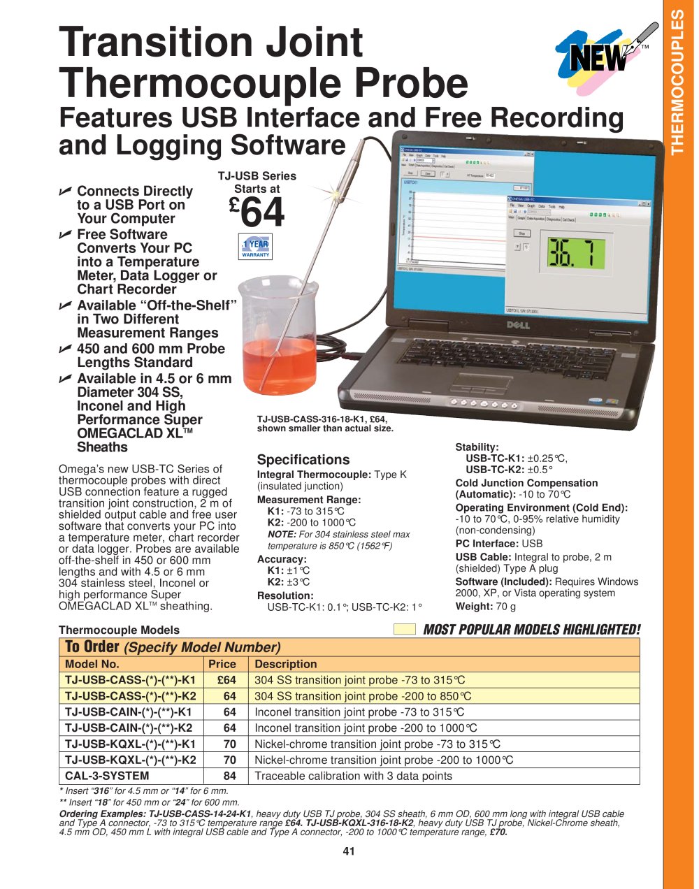 Thermocouple Probe with USB Interface and Free Recording and Logging Software - OMEGA