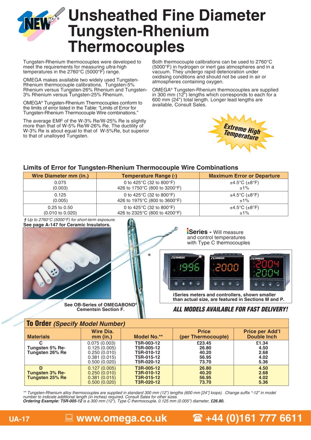 Tungsten-Rhenium Thermocouples   T5R and T3R Series - OMEGA