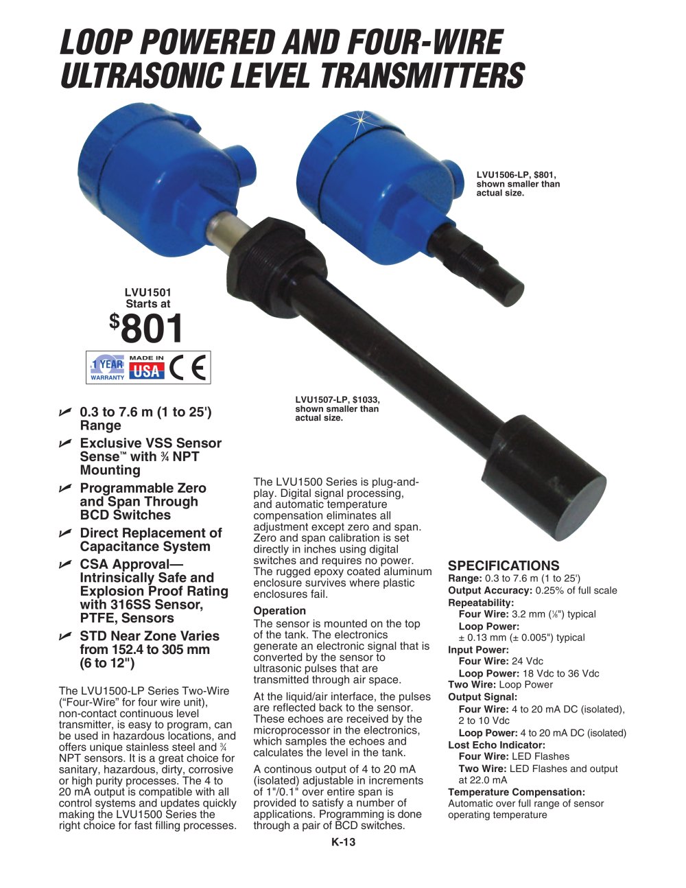 Ultrasonic Level Transmitters - OMEGA