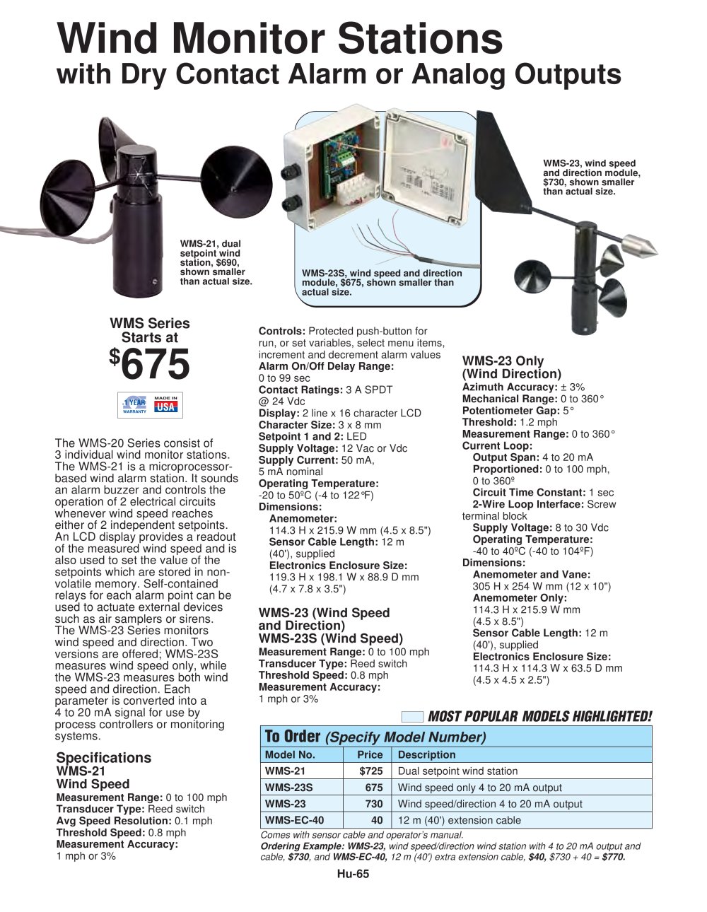 Wind Monitoring Station with Analog Outputs  WMS-20 Series - OMEGA