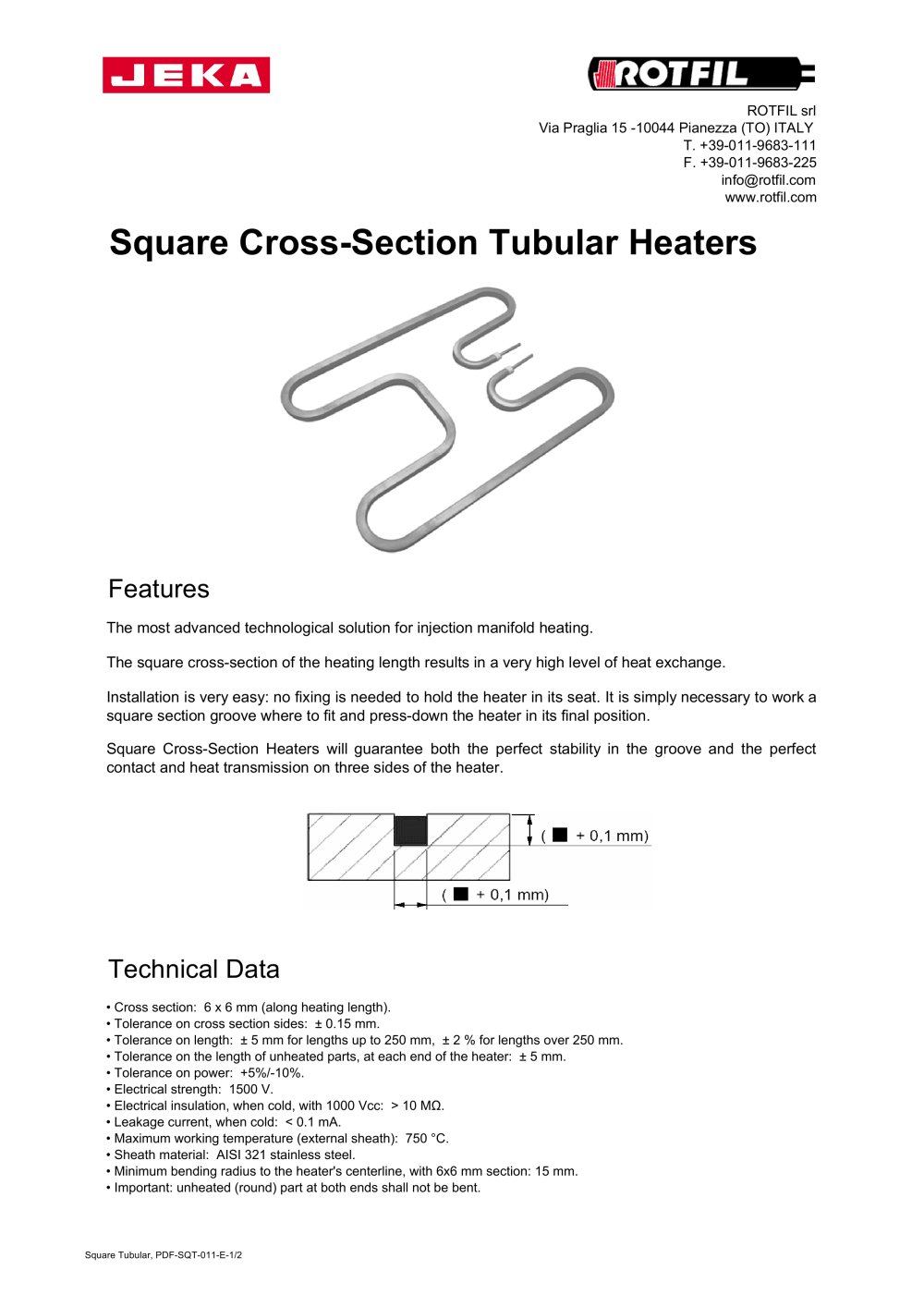 Square Cross-Section Tubular Heaters - ROTFIL