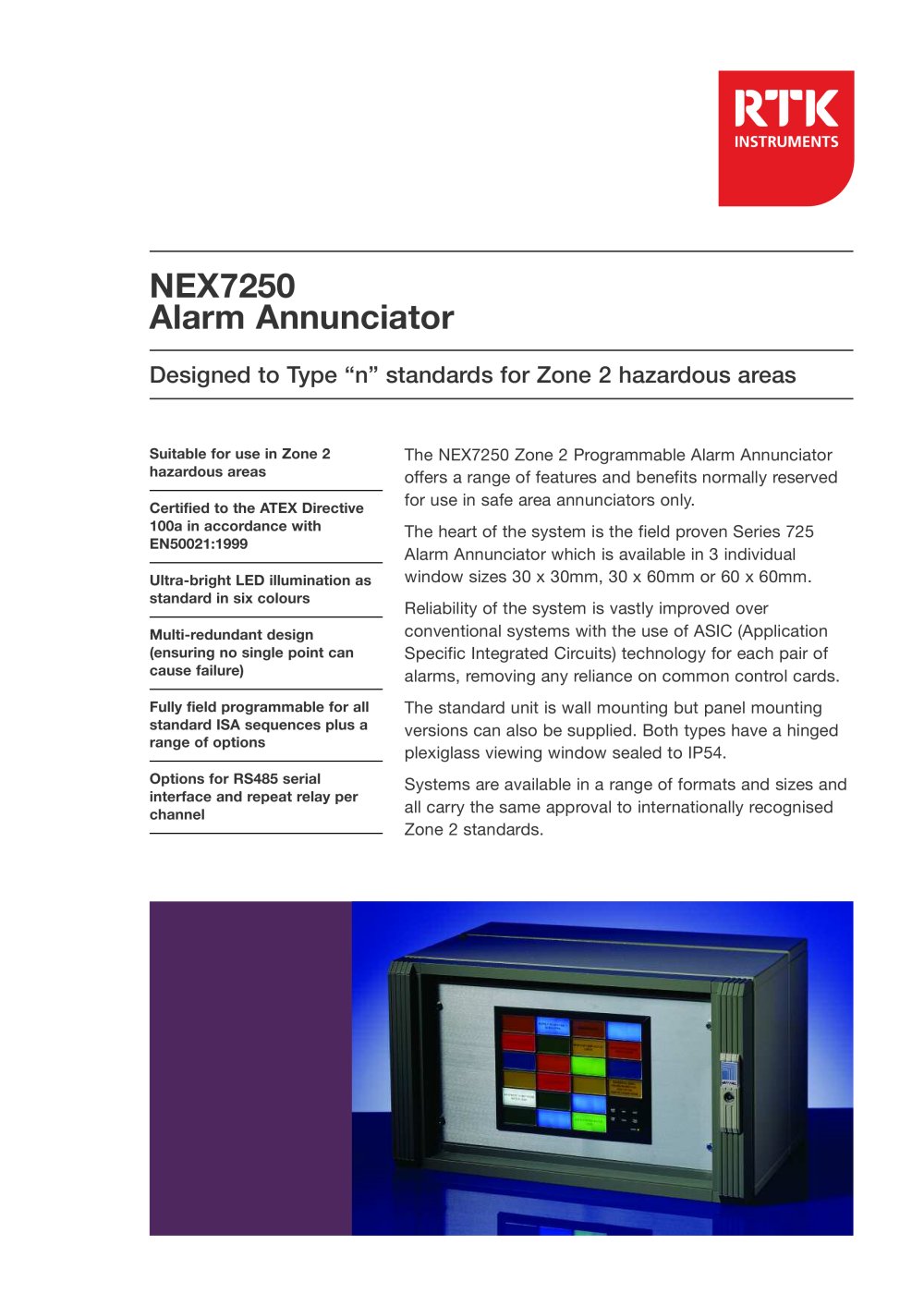 NEX7250 Zone 2 Hazardous Area Alarm Annunciator - RTK