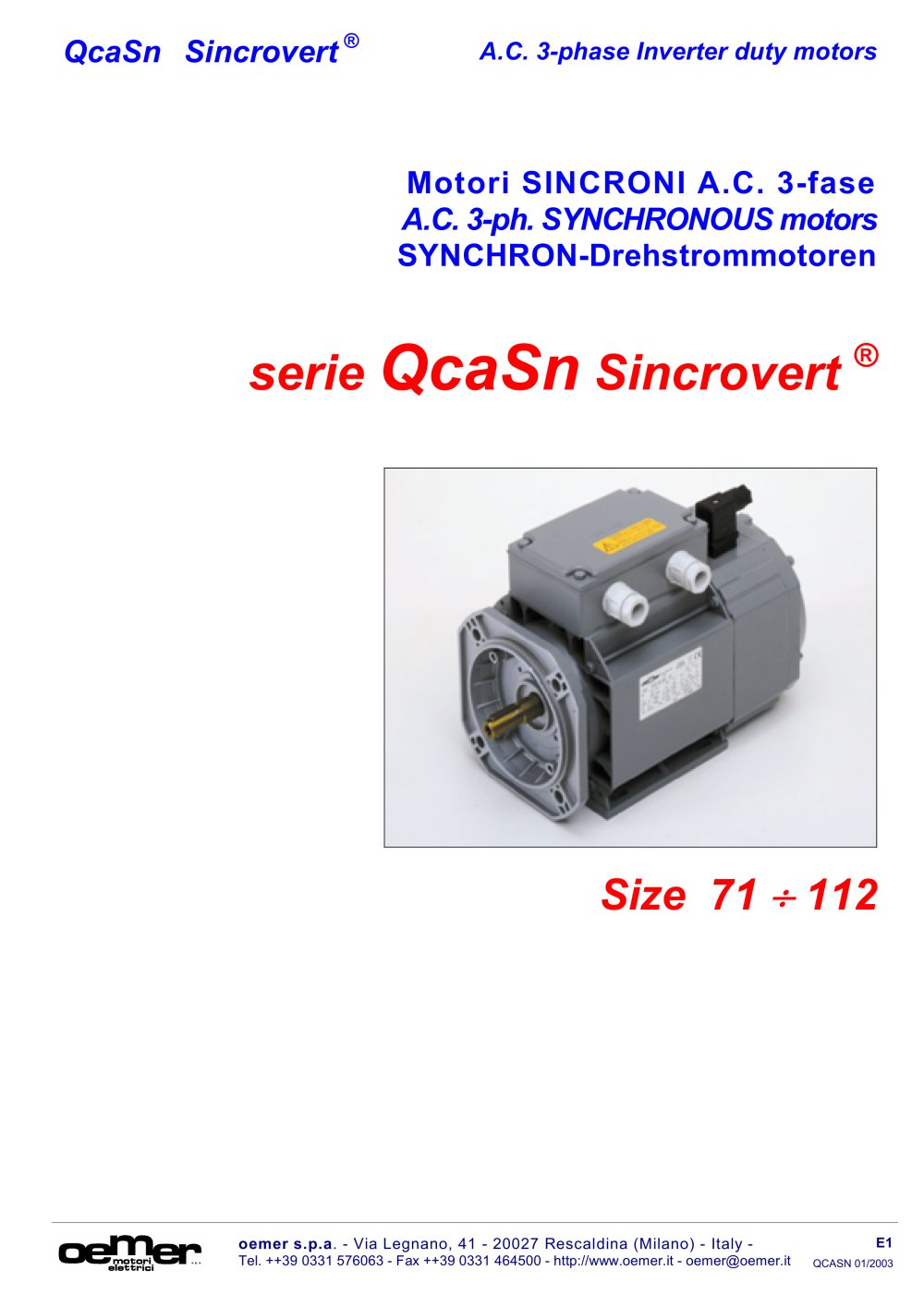 A.C. 3-ph. SYNCHRONOUS motors QcaSn - OEMER