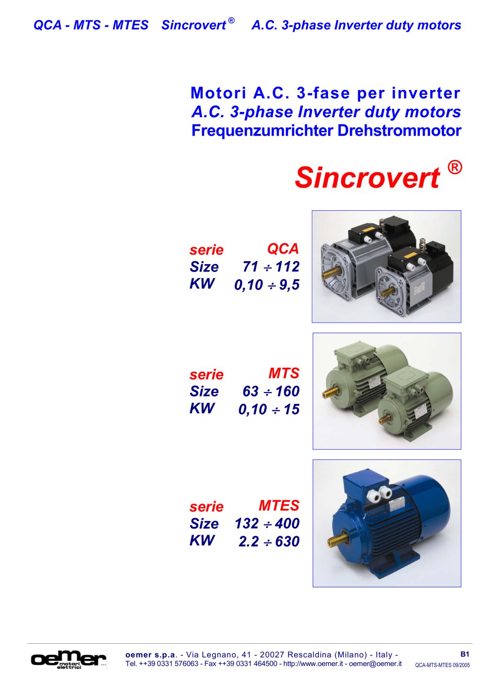 A.C. 3-phase Inverter duty motors MTES - OEMER