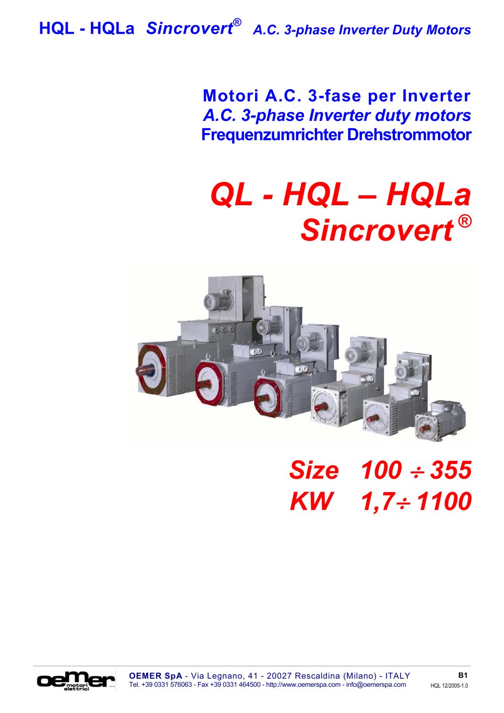 A.C. 3-phase Inverter duty motors QL-HQL-HQLa - OEMER