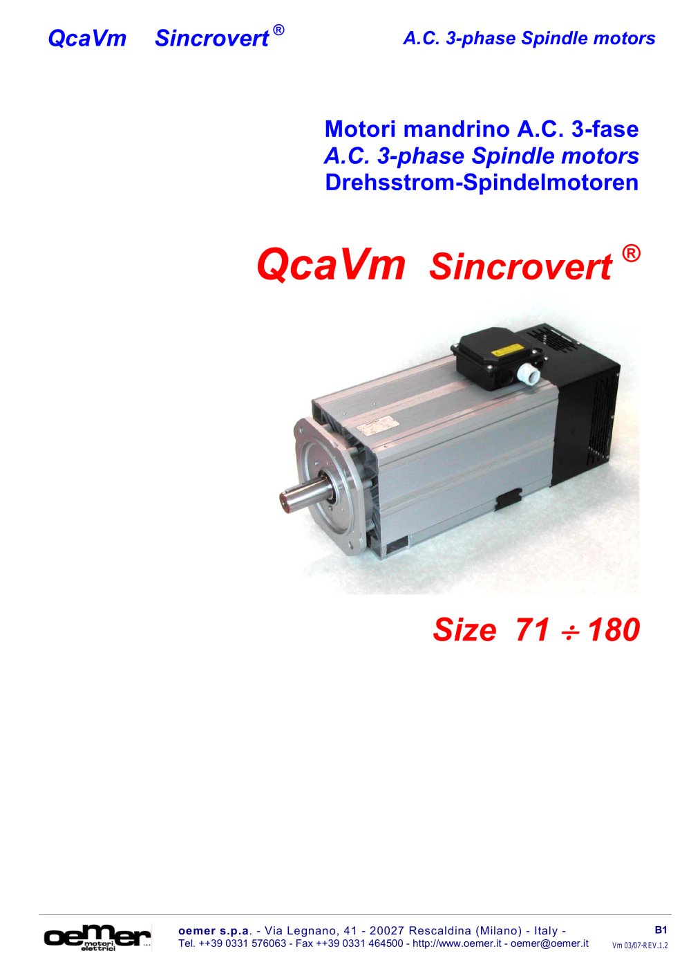 A.C. 3-phase Spindle motors QcaVm - OEMER