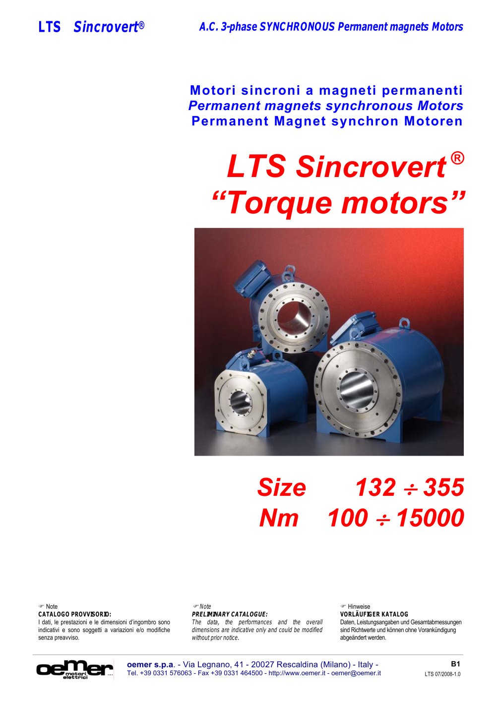Permanent magnets synchronous Motors LTS - OEMER