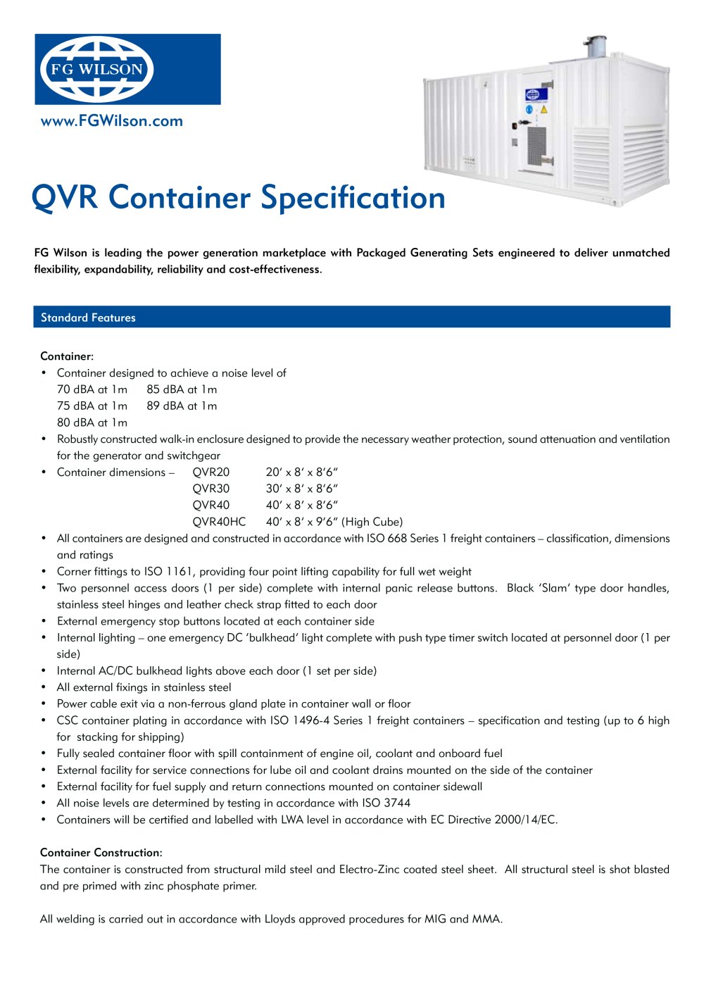Standard Container Specification - FG WILSON