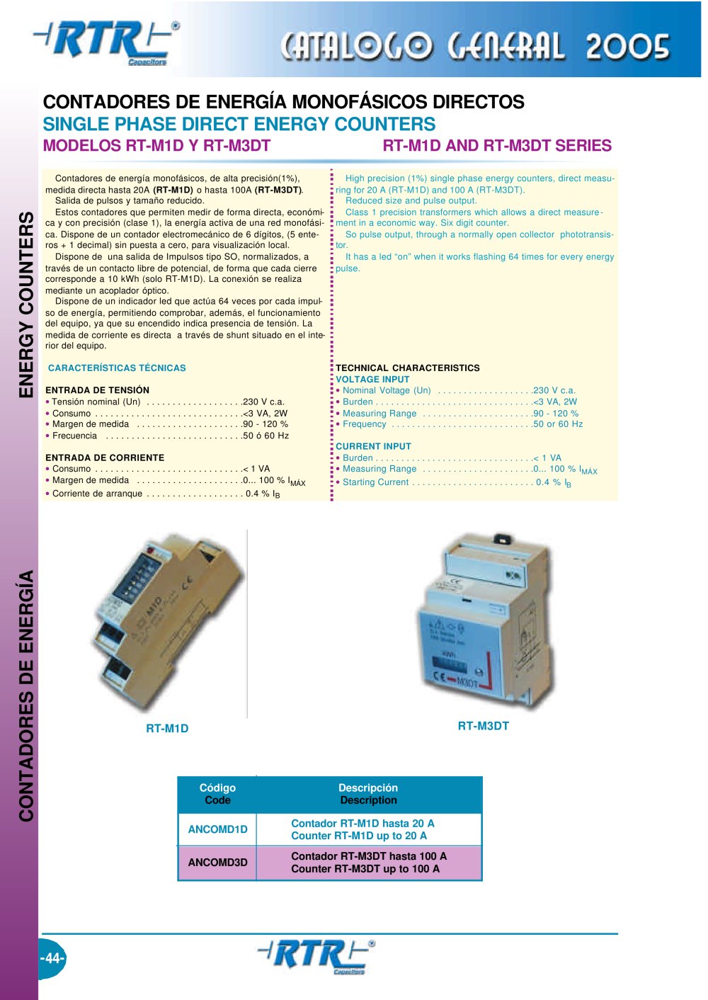 Single Phase Direct  Energy Counters - RTR Energ&iacute;a