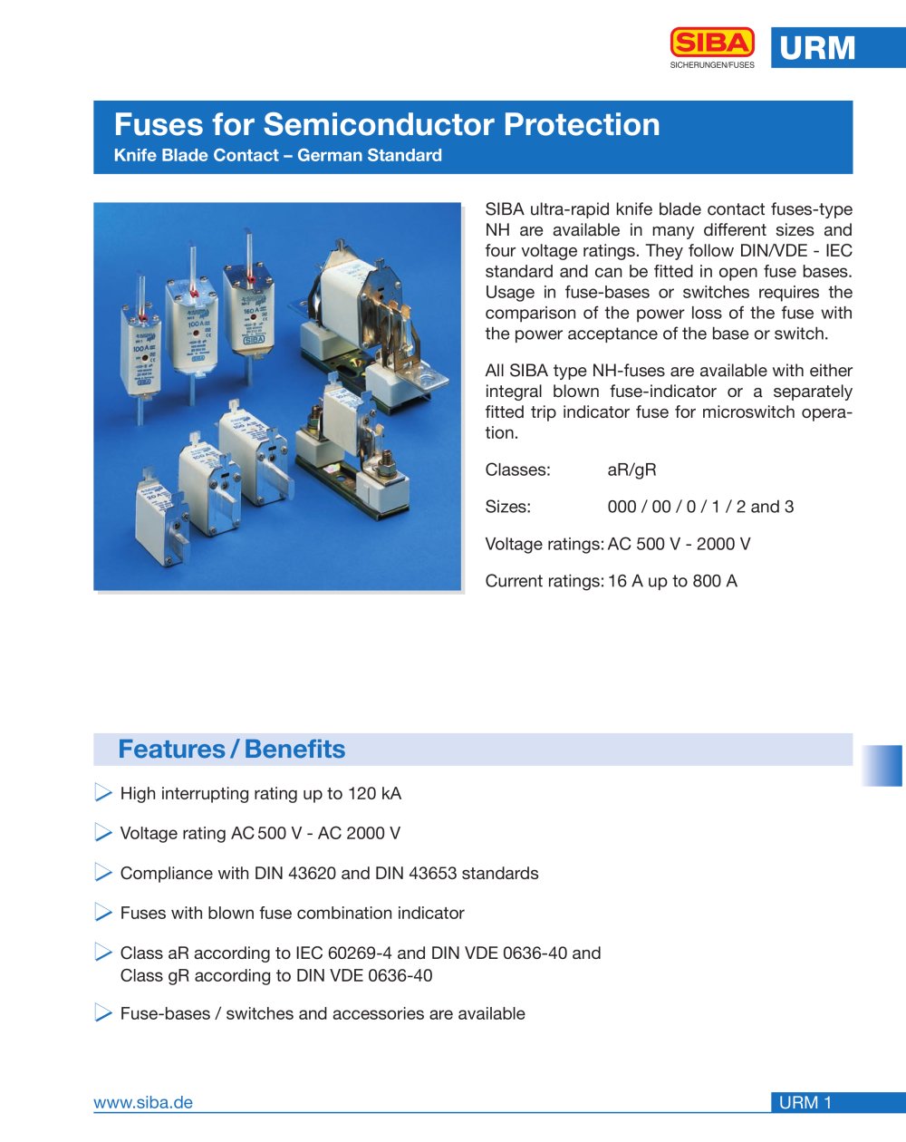 Knife-type fuses (URM) - SIBA