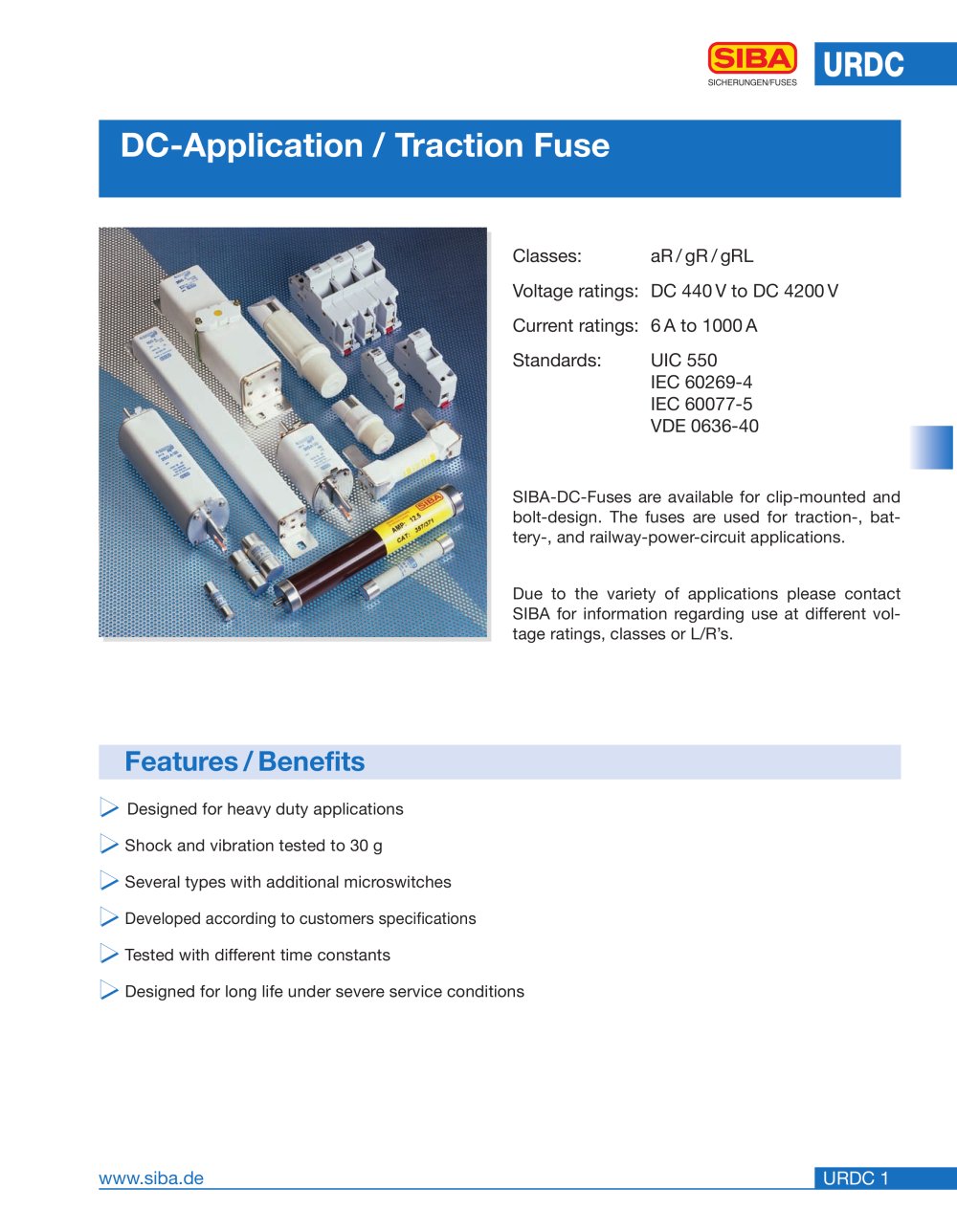 Ultra-rapid fuses, DC (URDC) - SIBA