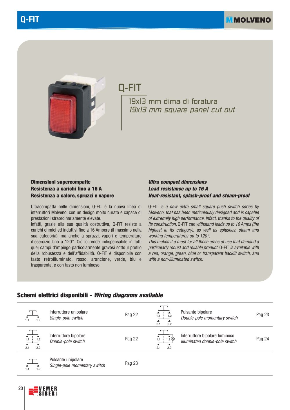 Schema interruttore unipolare luminoso