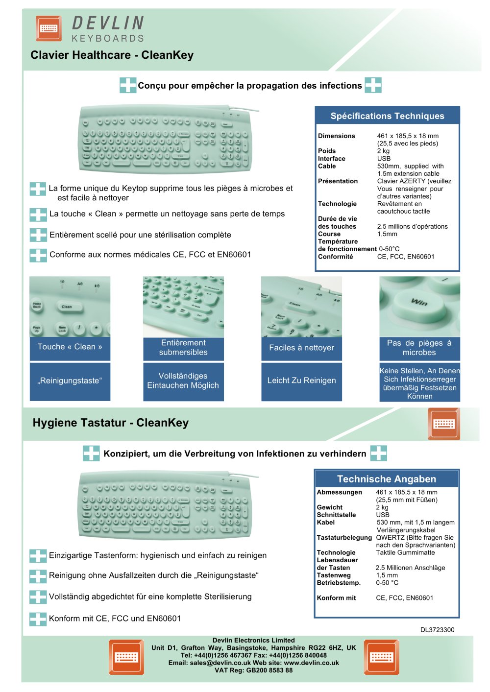 Healthcare Keyboards Cleankey Multilingual - Devlin