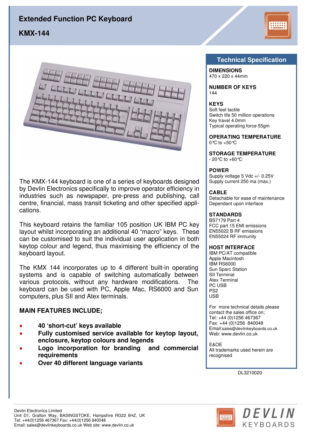 Semi-Custom Keyboards Example KMX-144 - Devlin