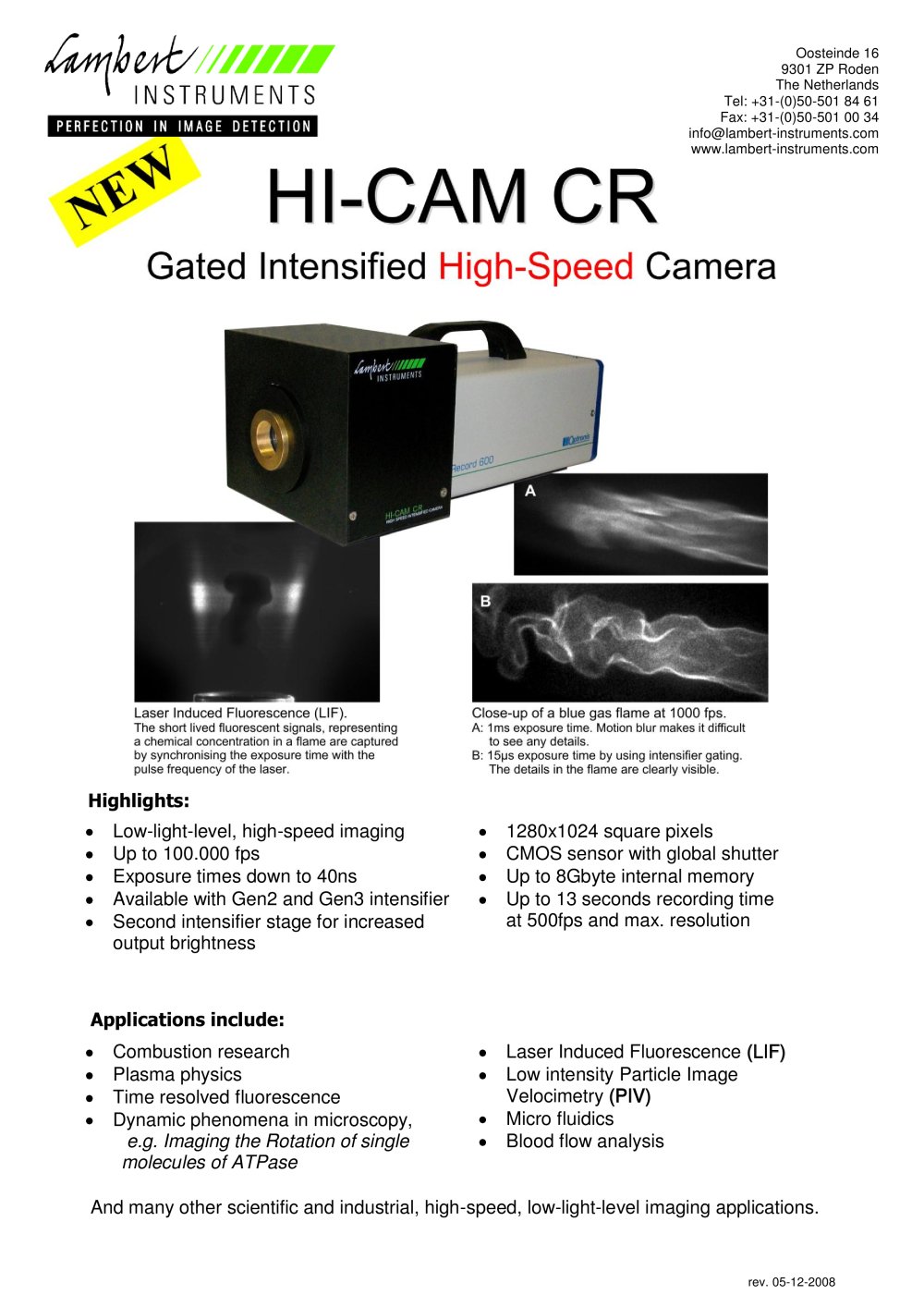 HI-CAM CR Gated Intensified High-Speed Camera - Lambert Instruments