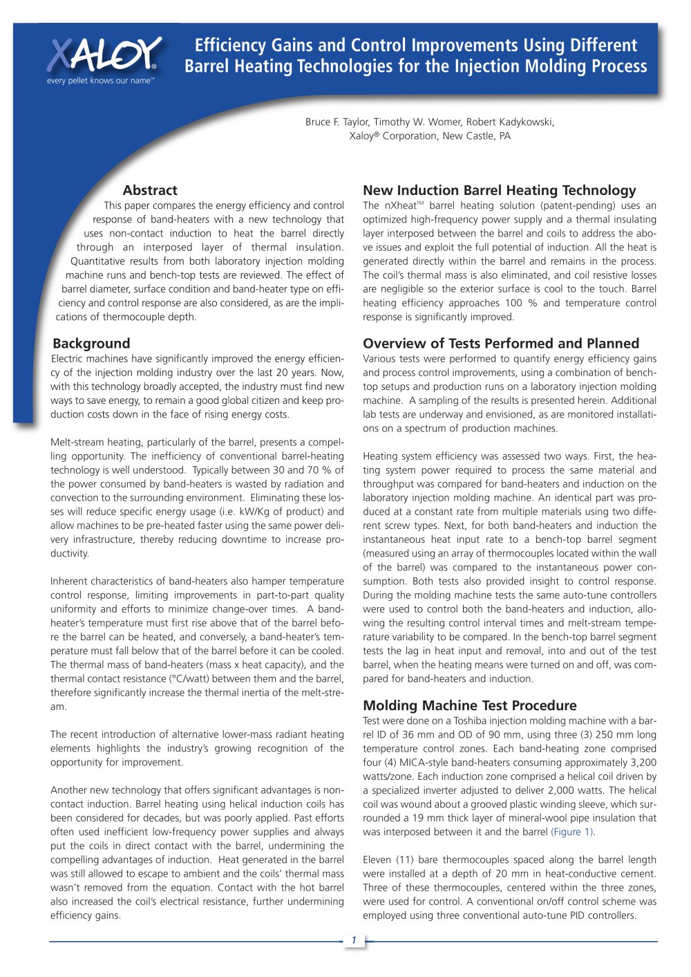 Efficiency Gains and Control Improvements Using Different Barrel Heating Technologies for the Injection Molding Process - Xaloy