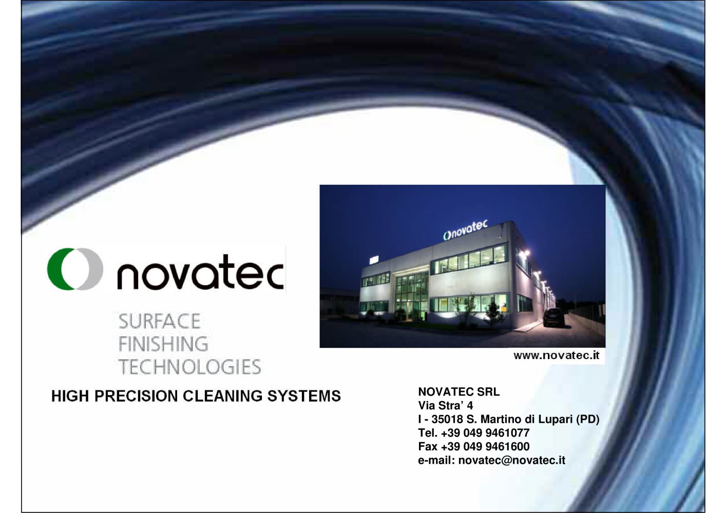 Novatec General Brochure - NOVATEC srl - Surface Finishing Technology