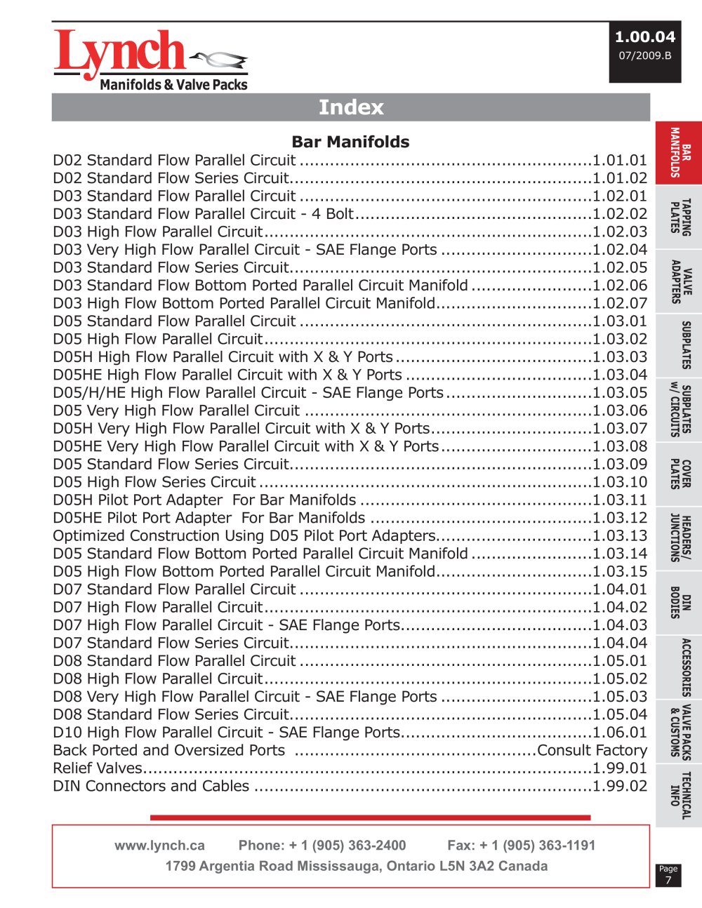 Bar Manifolds - Section 1 - Lynch Fluid Controls Inc.