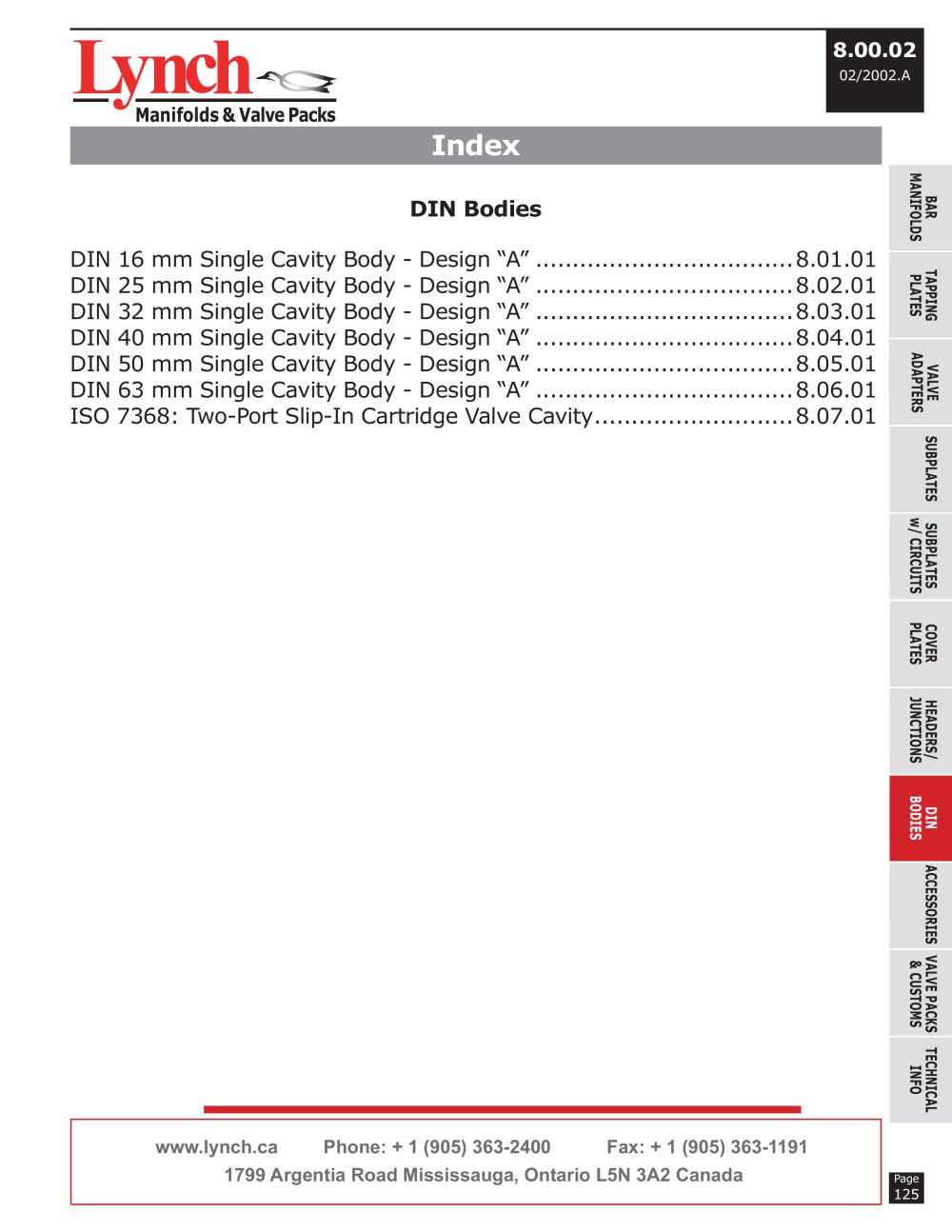 DIN Bodies - Section 8 - Lynch Fluid Controls Inc.