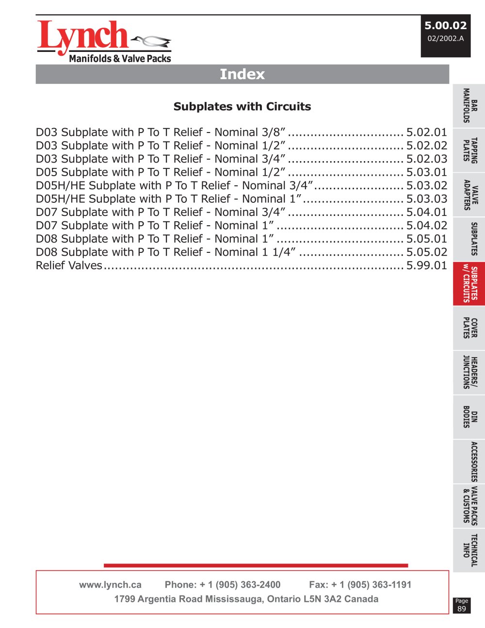 Subplates with Relief - Section 5 - Lynch Fluid Controls Inc.