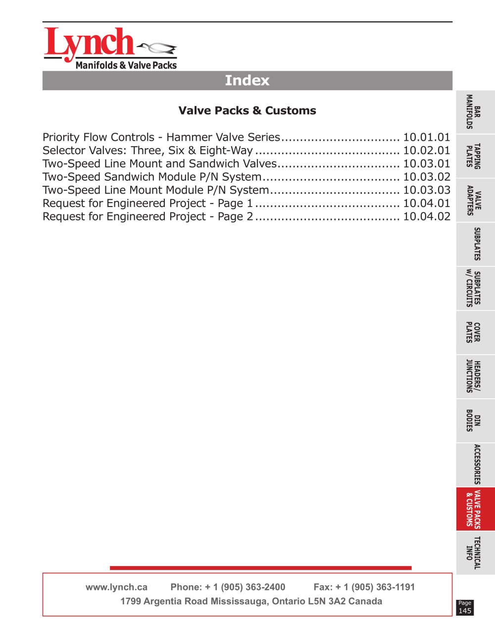 Valve Packs & Customs - Section 10 - Lynch Fluid Controls Inc.