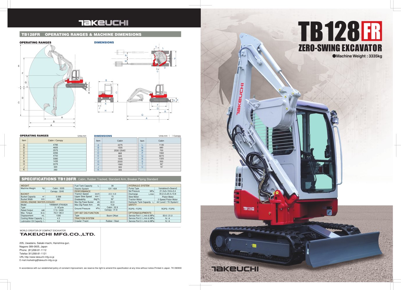 Zero swing excavator TB28FR - TAKEUCHI