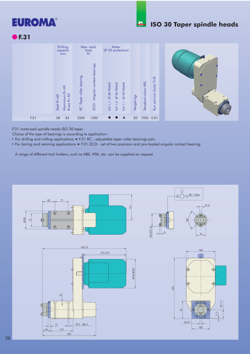 F.31 ISO 30   -  Splindle Heads/Motorized Spindle - EUROMA