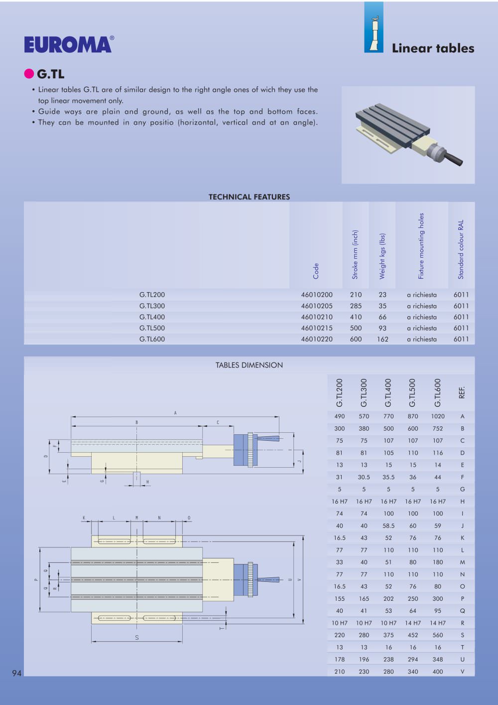 G.TL200   -  Manual linear table - EUROMA