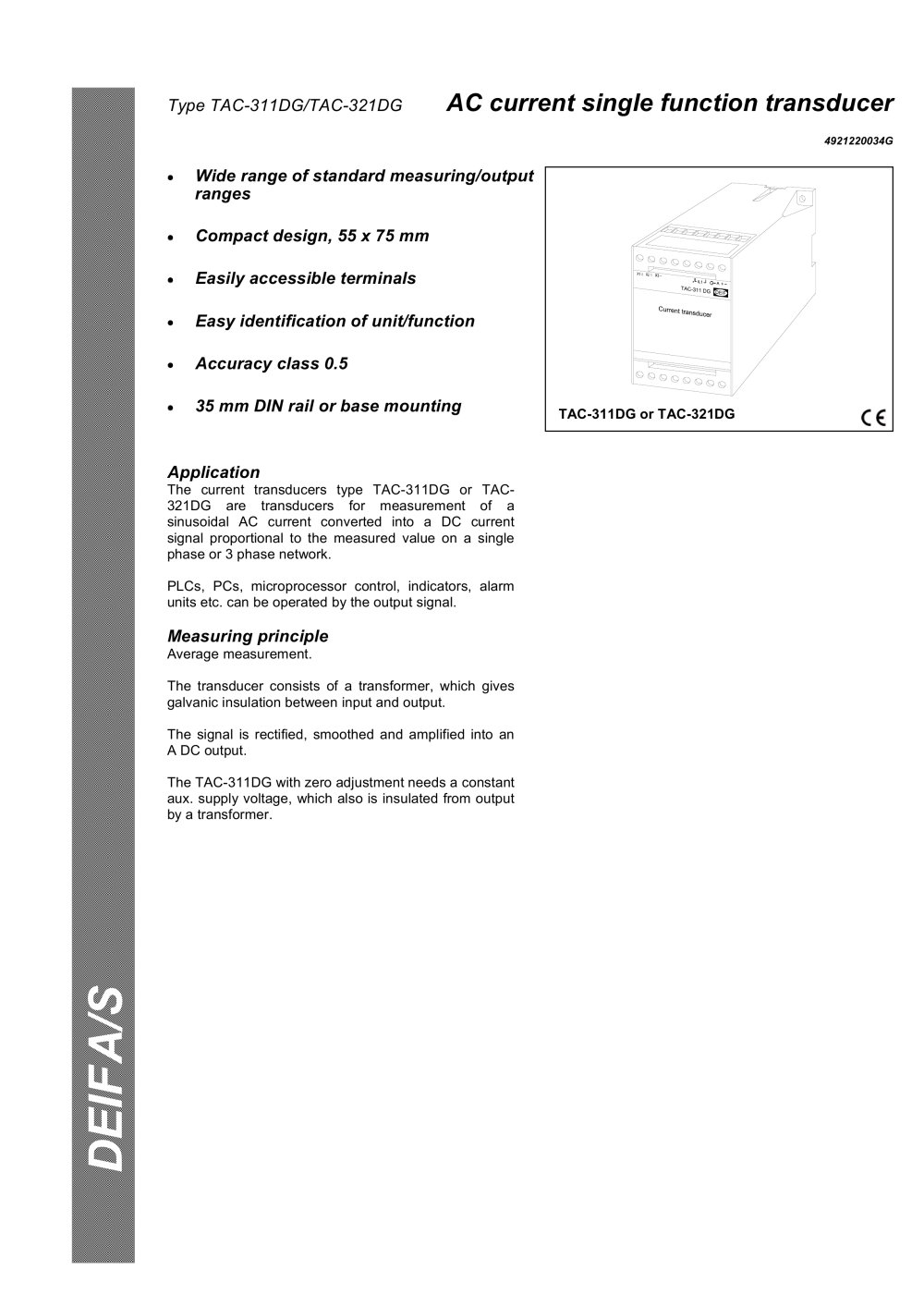 AC current single function transducer � type TAC-311DG/TAC-321DG - DEIF