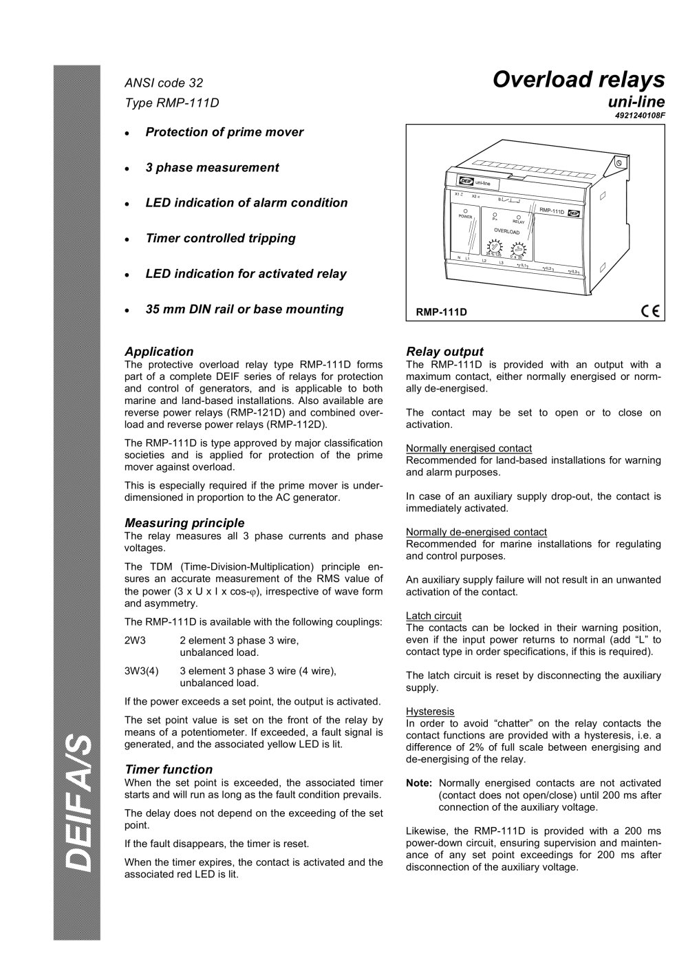 Overload relays � type RMP-111D - DEIF