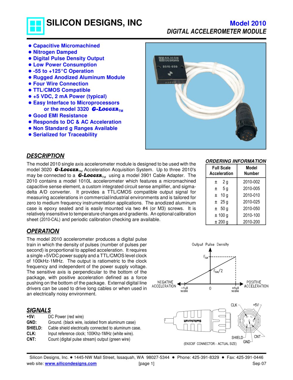 Model 3320 Accessories Single Axis accelerometer(s) - Silicon Designs
