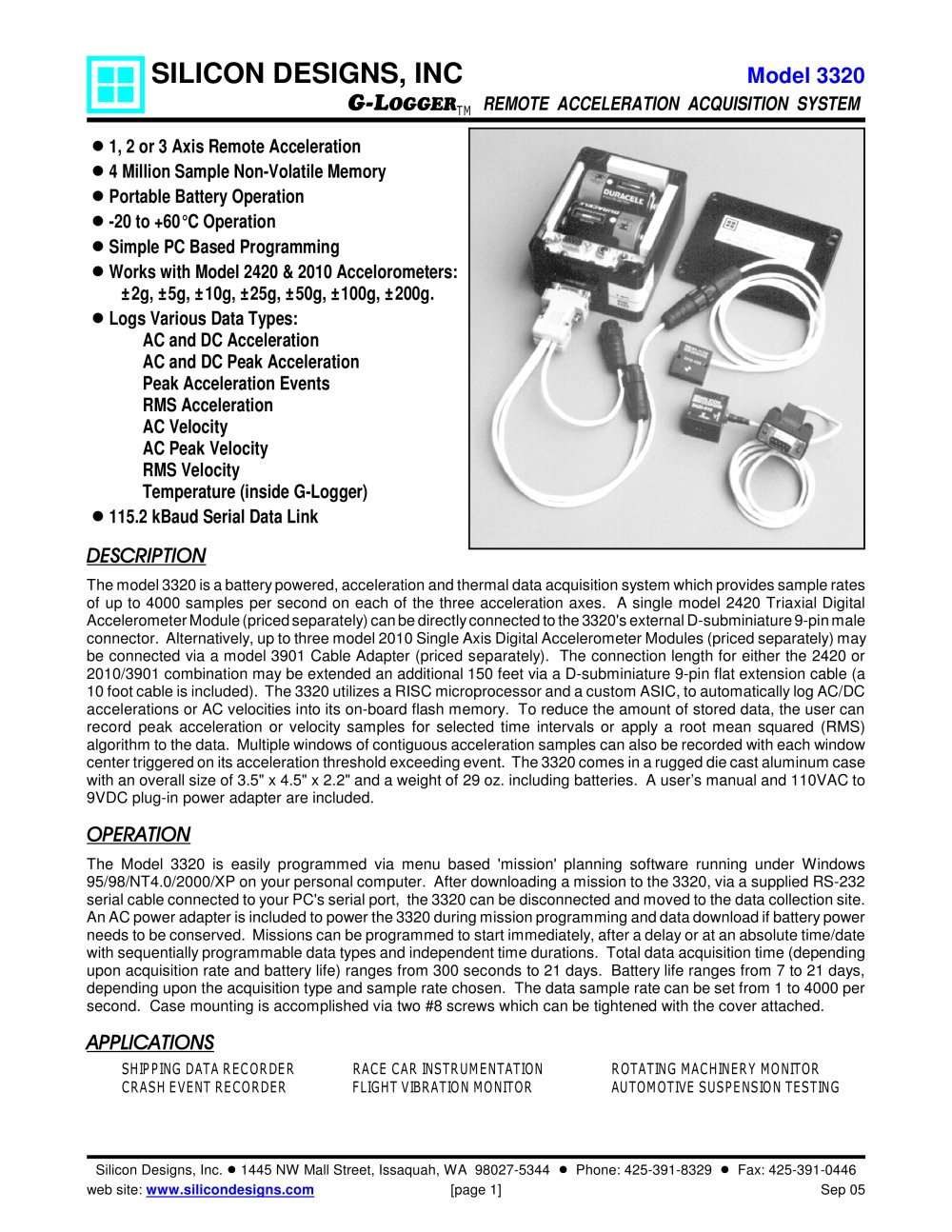 Model 3320 G-Logger - Silicon Designs