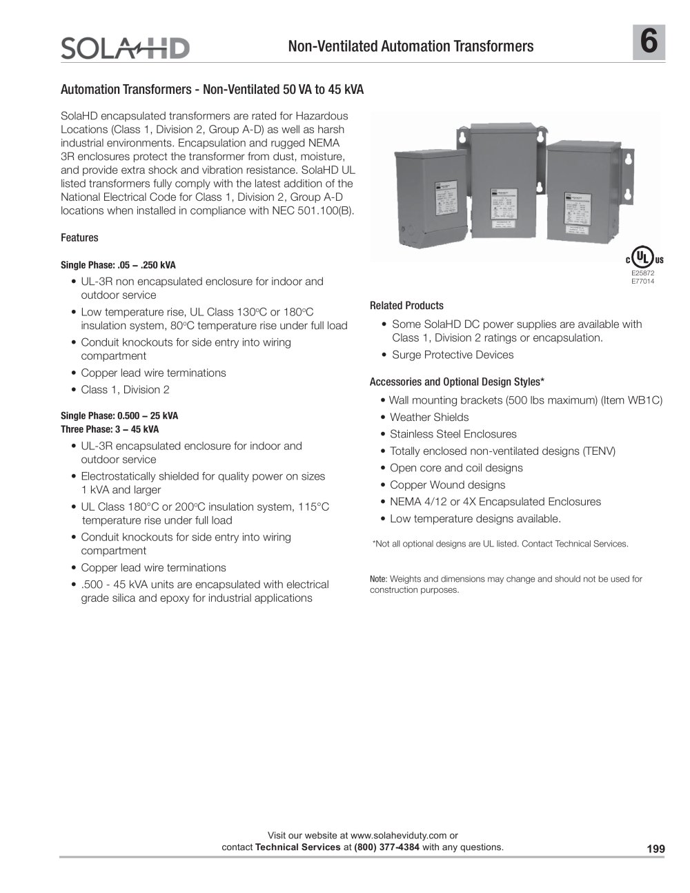 Automation Transformers  Non-ventilated 50 VA to 45 kVA - SolaHD