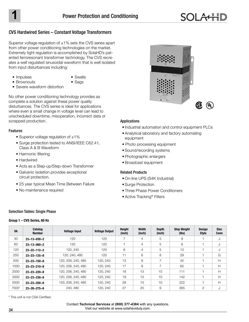 CVS Hardwired Series Power Conditioner - Constant Voltage Transformers - SolaHD
