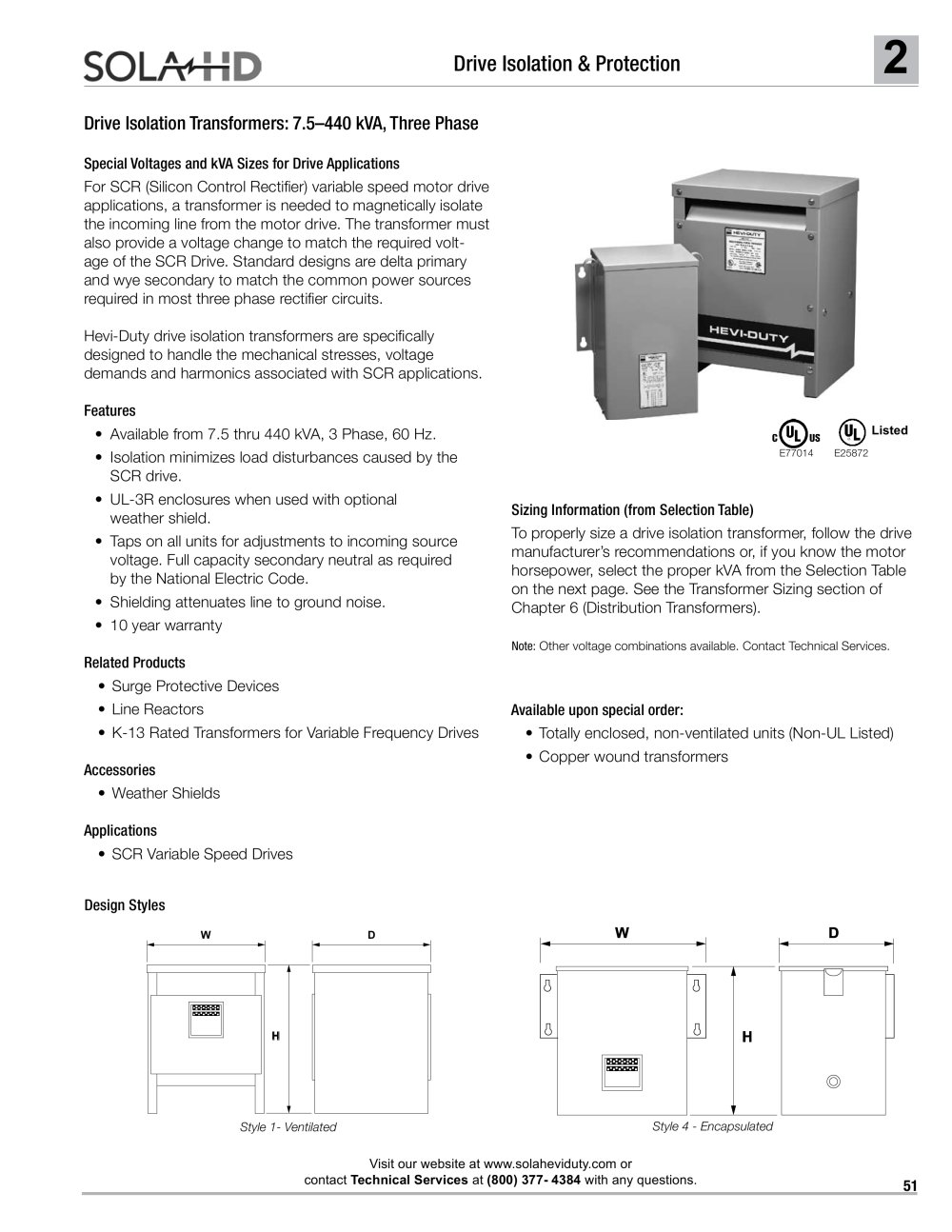 Drive Isolation Transformers: 7.5-440 KVA, Three Phase - SolaHD