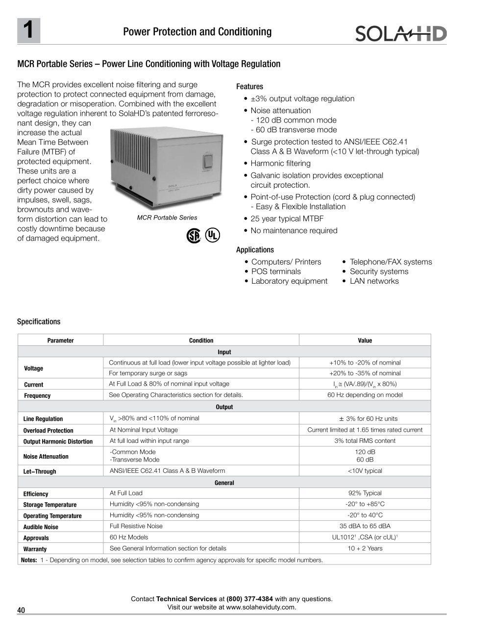 MCR Portable Series - Power Line Conditioning with Voltage Regulation - SolaHD