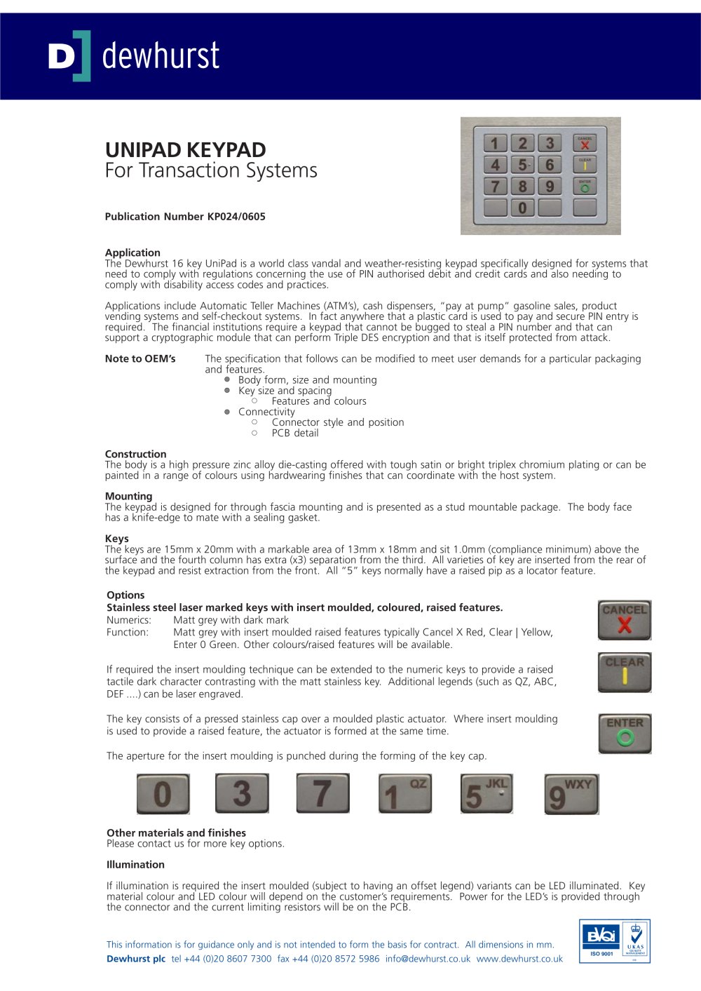 keypad 16 keys - Dewhurst