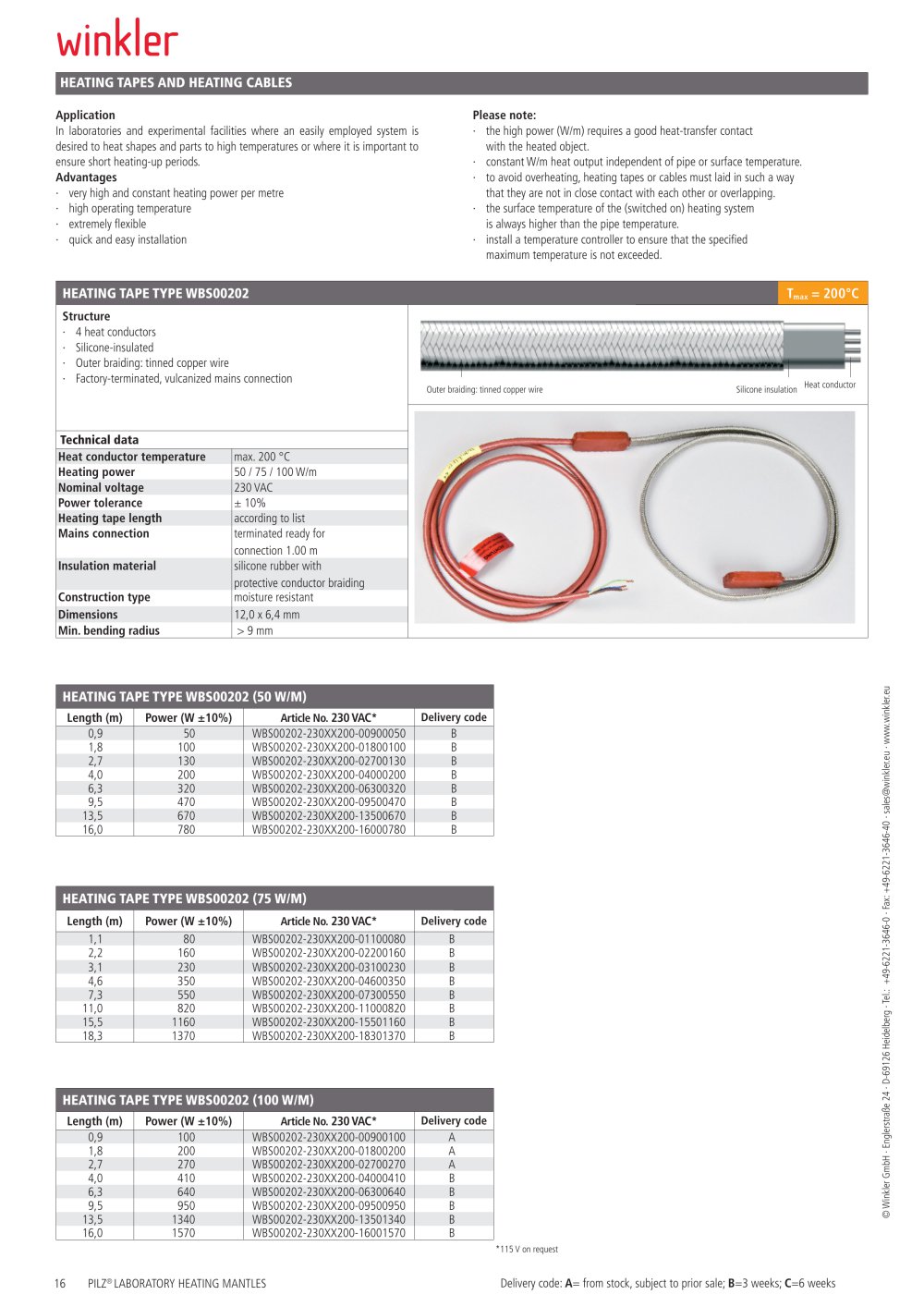 HEATING TAPES AND HEATING CORDS - Winkler