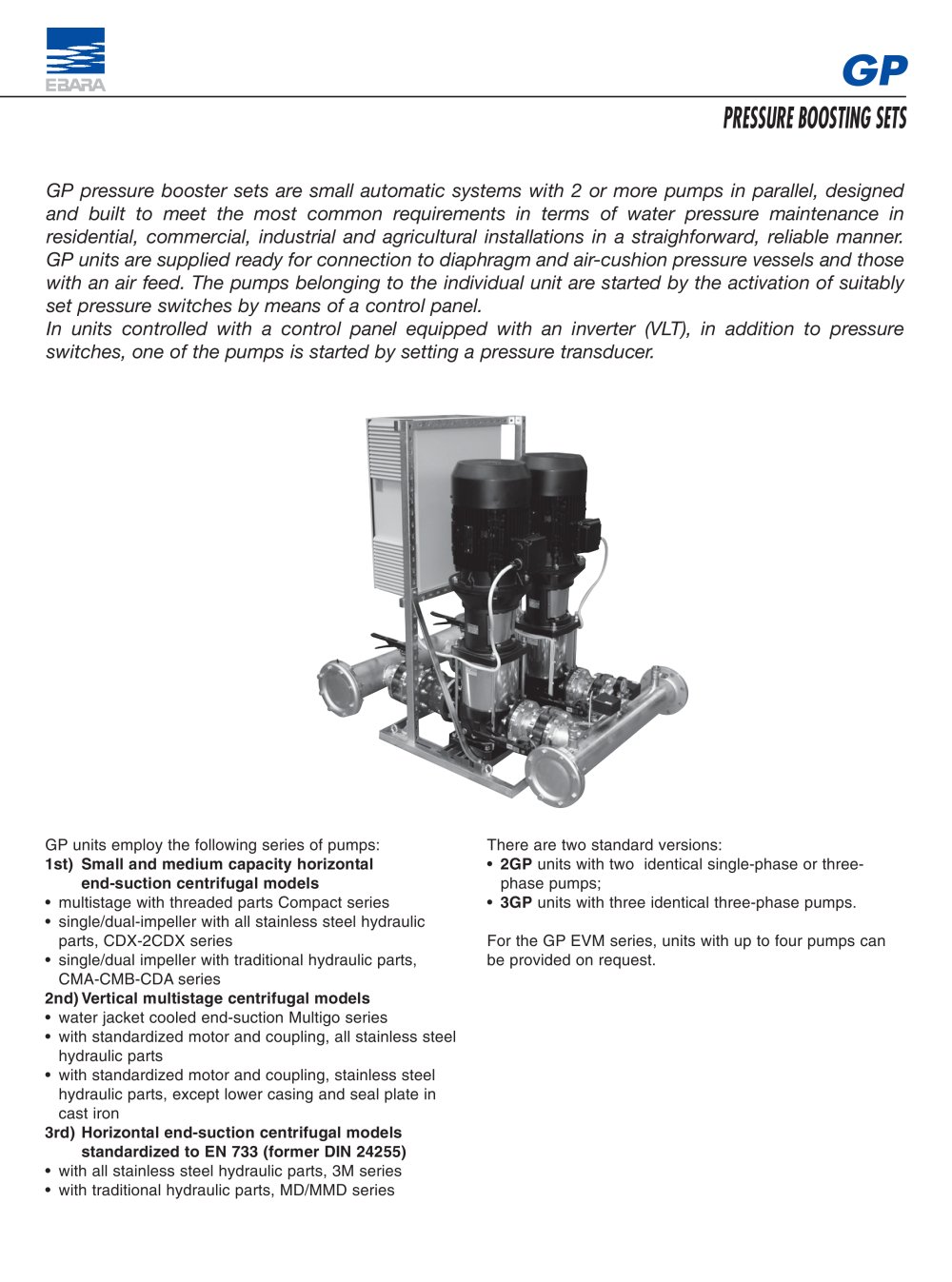 PRESSURE BOOSTER SETS (TWO PUMPS) - EBARA PUMPS EUROPE