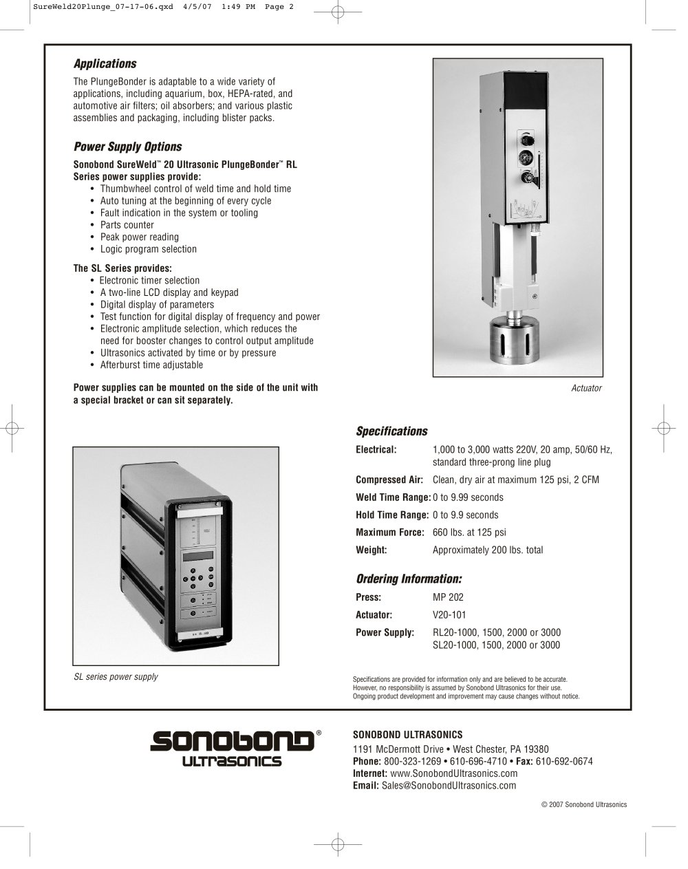 Sonobond Ultrasonics - 80612, 6097, 16186, 80929, 157552, 14384