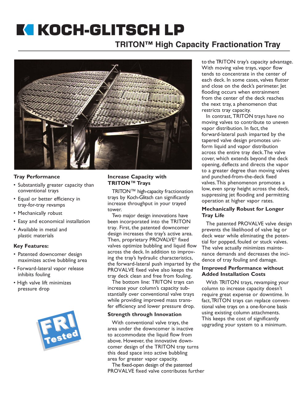 TRITON&reg; High Capacity Fractionation Trays - Koch-Glitsch