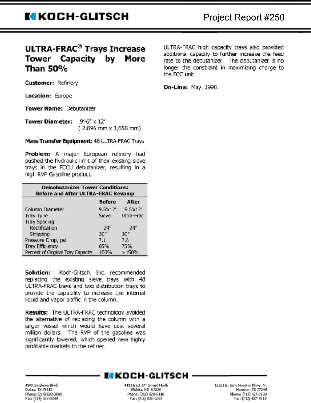 ULTRA-FRAC&reg; Trays - Project Report - Koch-Glitsch