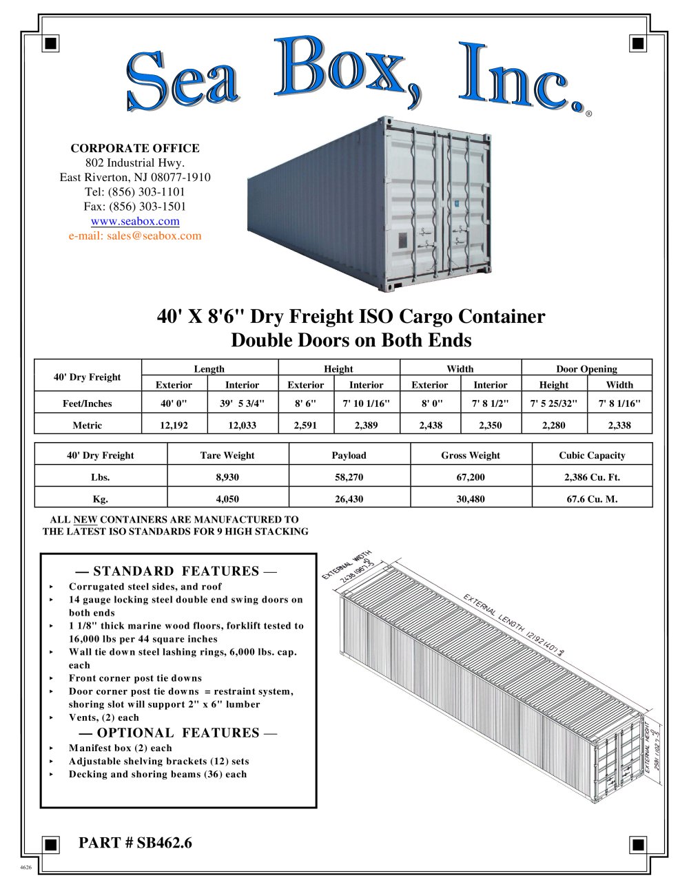 40' (Type 2) Dry Freight Container, Double Doors Both Ends 8' 6" - Sea Box