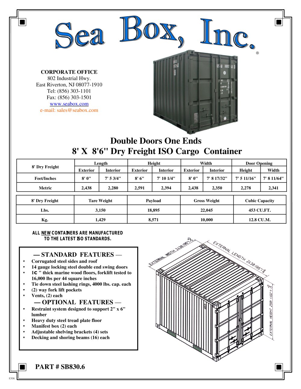 8' Dry Freight ISO Cargo Container - Sea Box