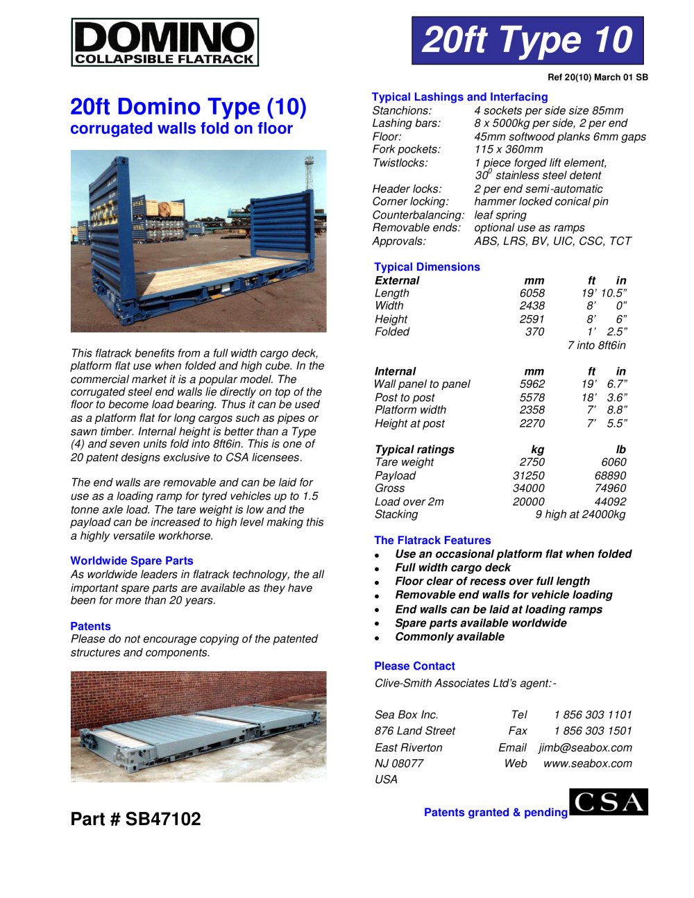 SB47102 20' Collapsible Flatrack, Military Spec. (Type 10) - Sea Box