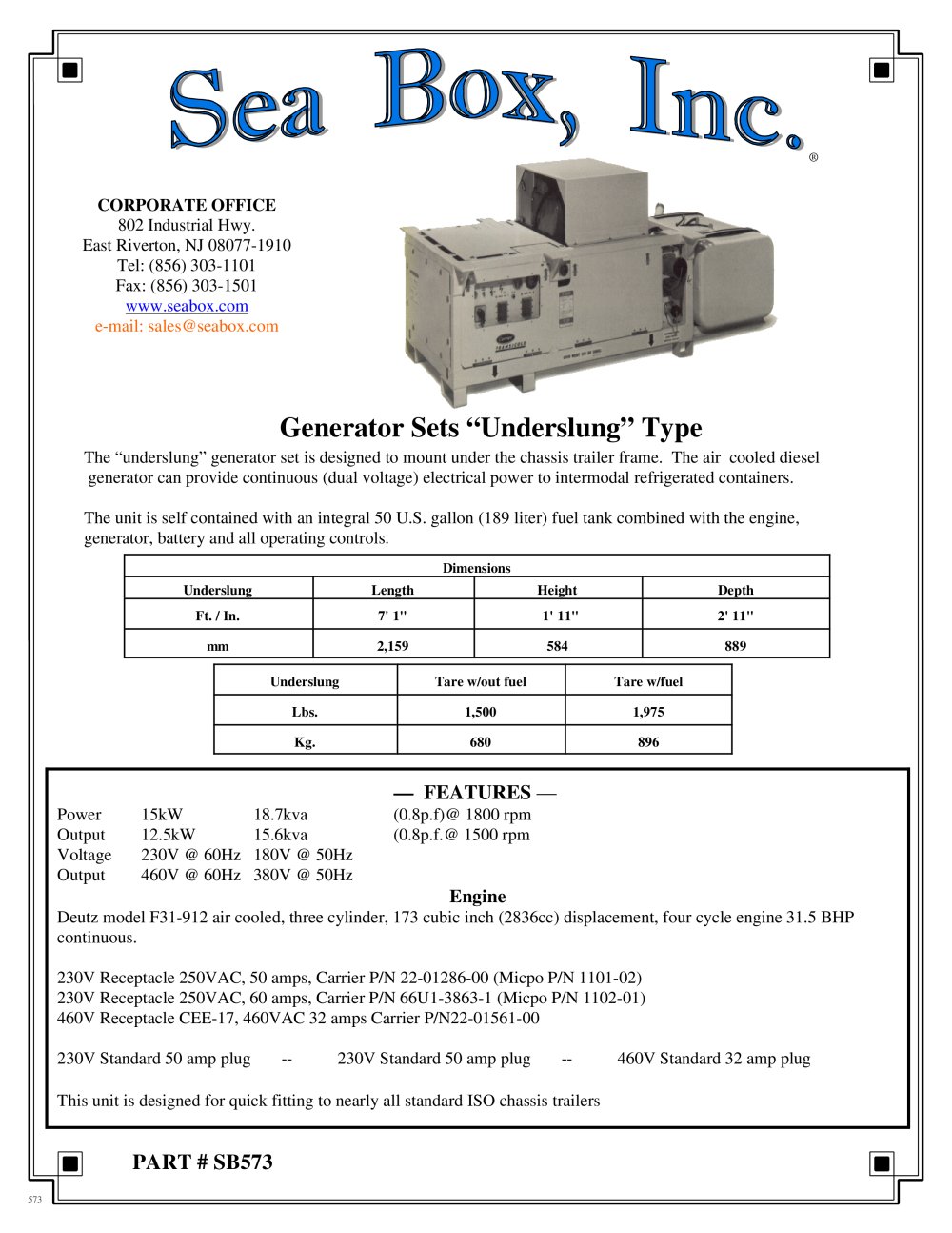 Underslung Generator Set - Sea Box
