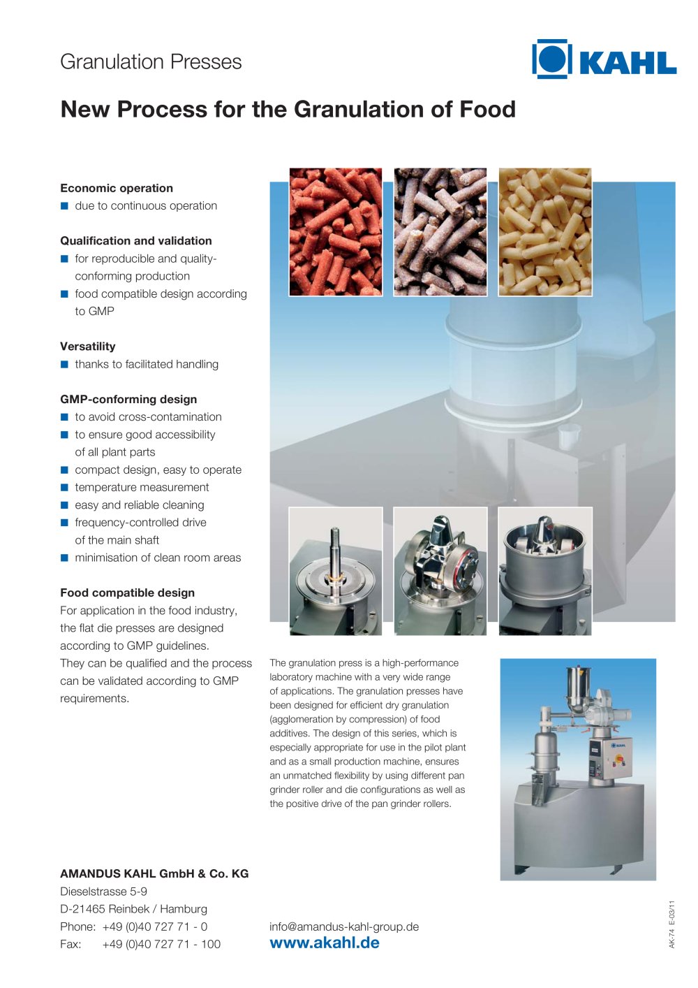 Granulation Presses - New Process for the Granulation of Food - Amandus Kahl