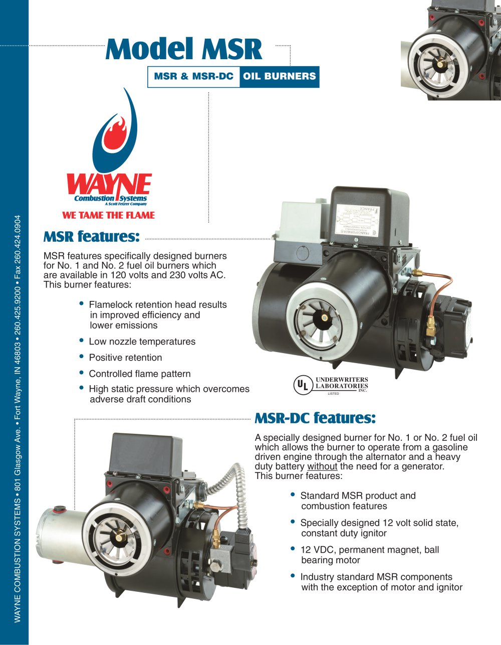 MSR MSR-DC Oil Powered Burner - Wayne Combustion Systems